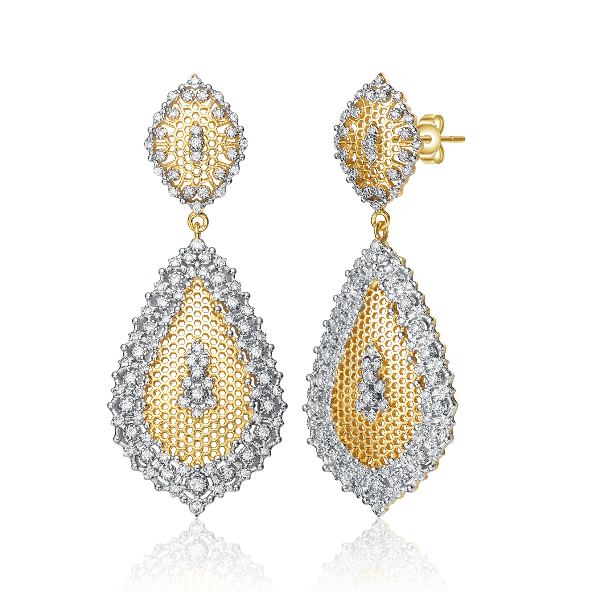 Rhodium And 14k Gold Plated Cubic Zirconia Drop Earrings
