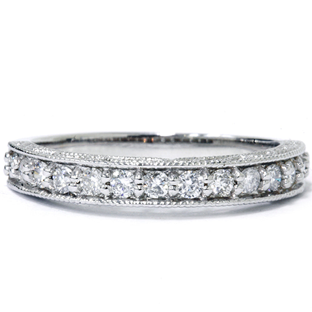 1/2 CT Vintage Diamond Wedding Ring 14K White Gold