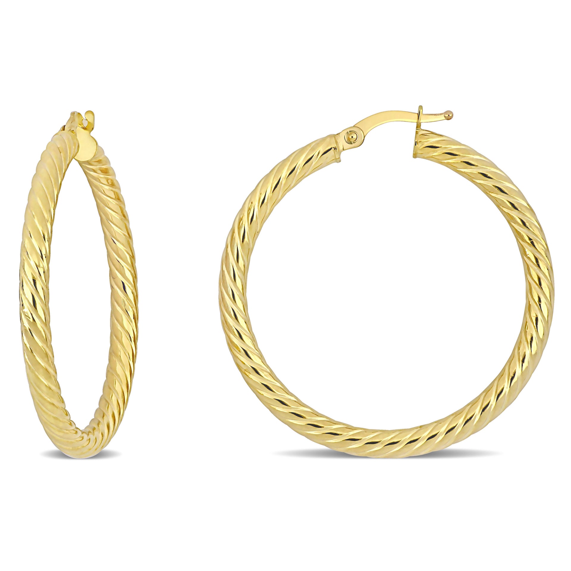 36 MM Textured Twist Hoop Earrings in 14K Yellow Gold