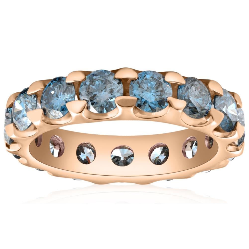5 Ct Blue Diamond Eternity Ring in White, Yellow, or Rose Gold Lab Grown