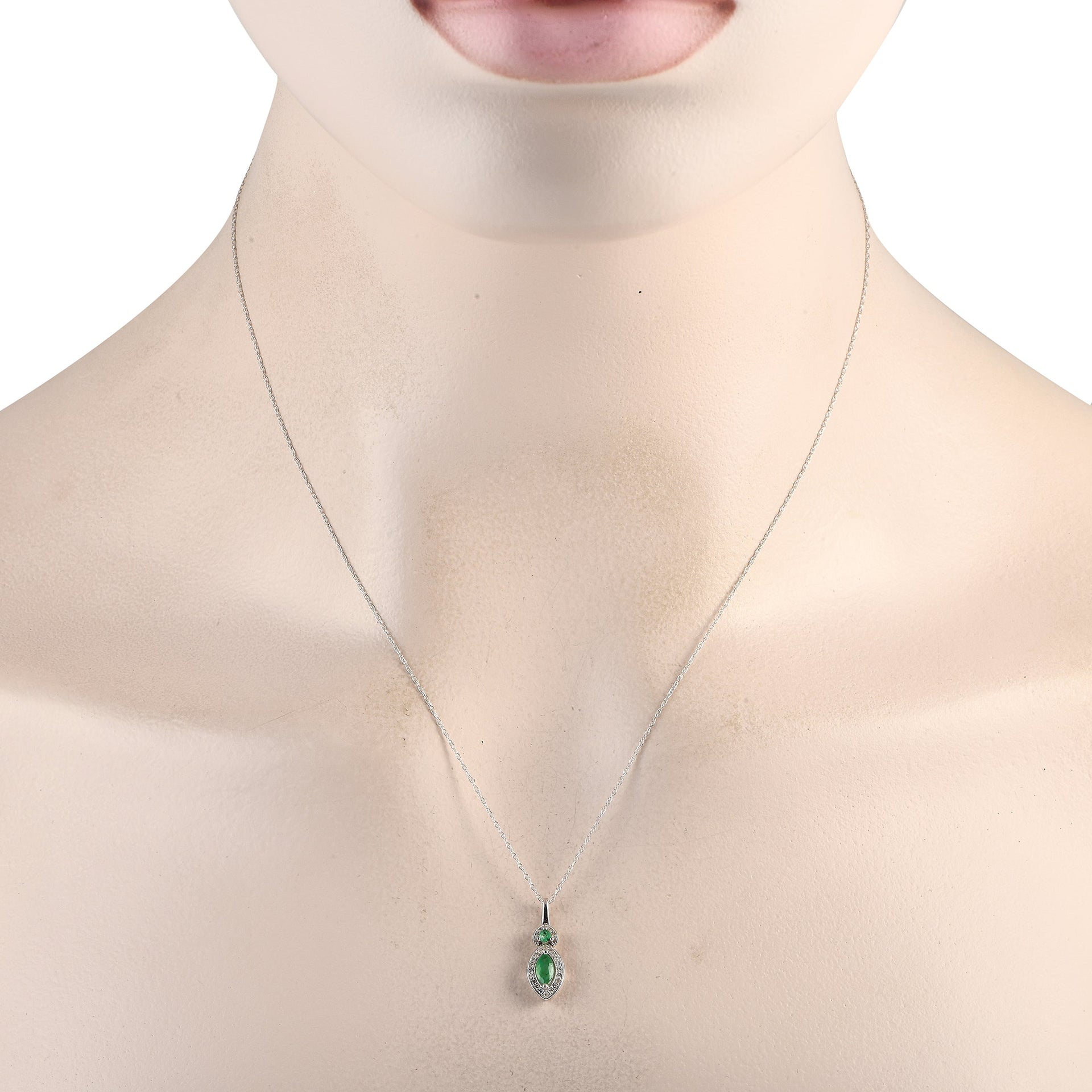 LB Exclusive 14K White Gold 0.07ct Diamond and Emerald Pendant Necklace PD4-16299WEM
