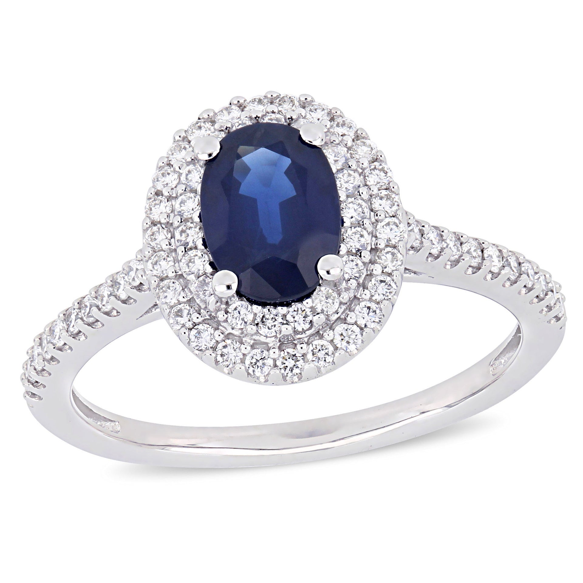 Mimi & Max 1ct TGW Oval Sapphire 1/3ct TW Diamond Double Halo Ring 14k White Gold