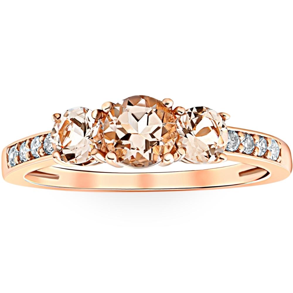 1ct Morganite & Diamond 3-Stone Ring 10k Rose Gold
