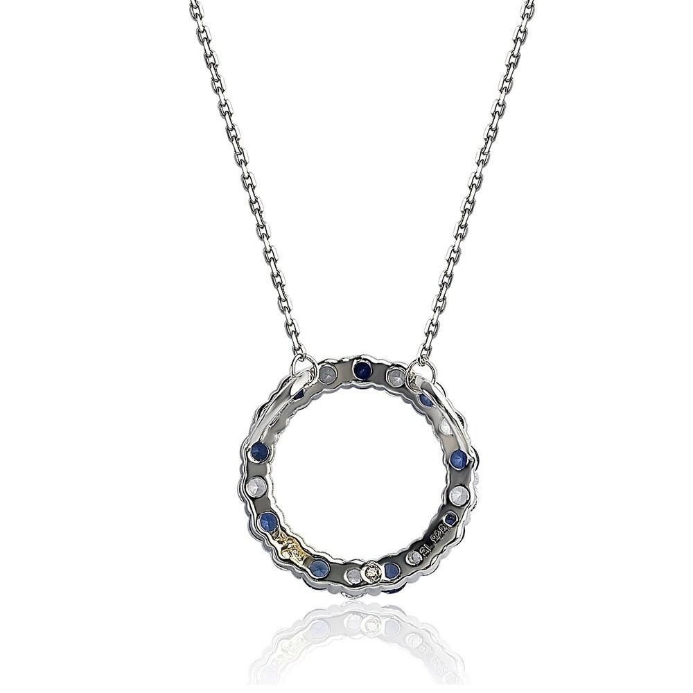 Suzy Levian Sterling Silver Sapphire & Diamond Accent Alternating Circle Eternity Necklace