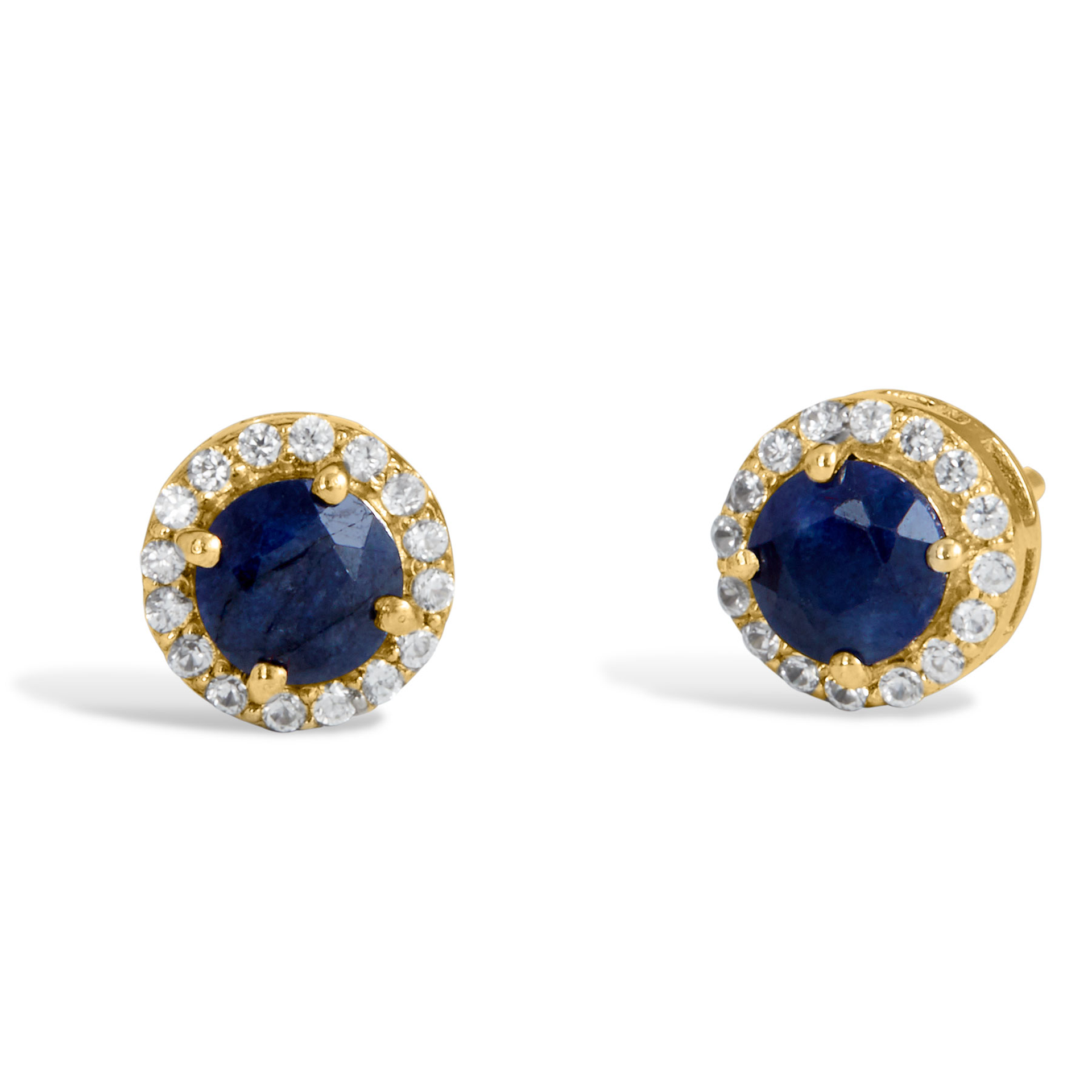Ss 925 1.78Gtw Natural Blue Sapphire & White Zircon Stud Earrings