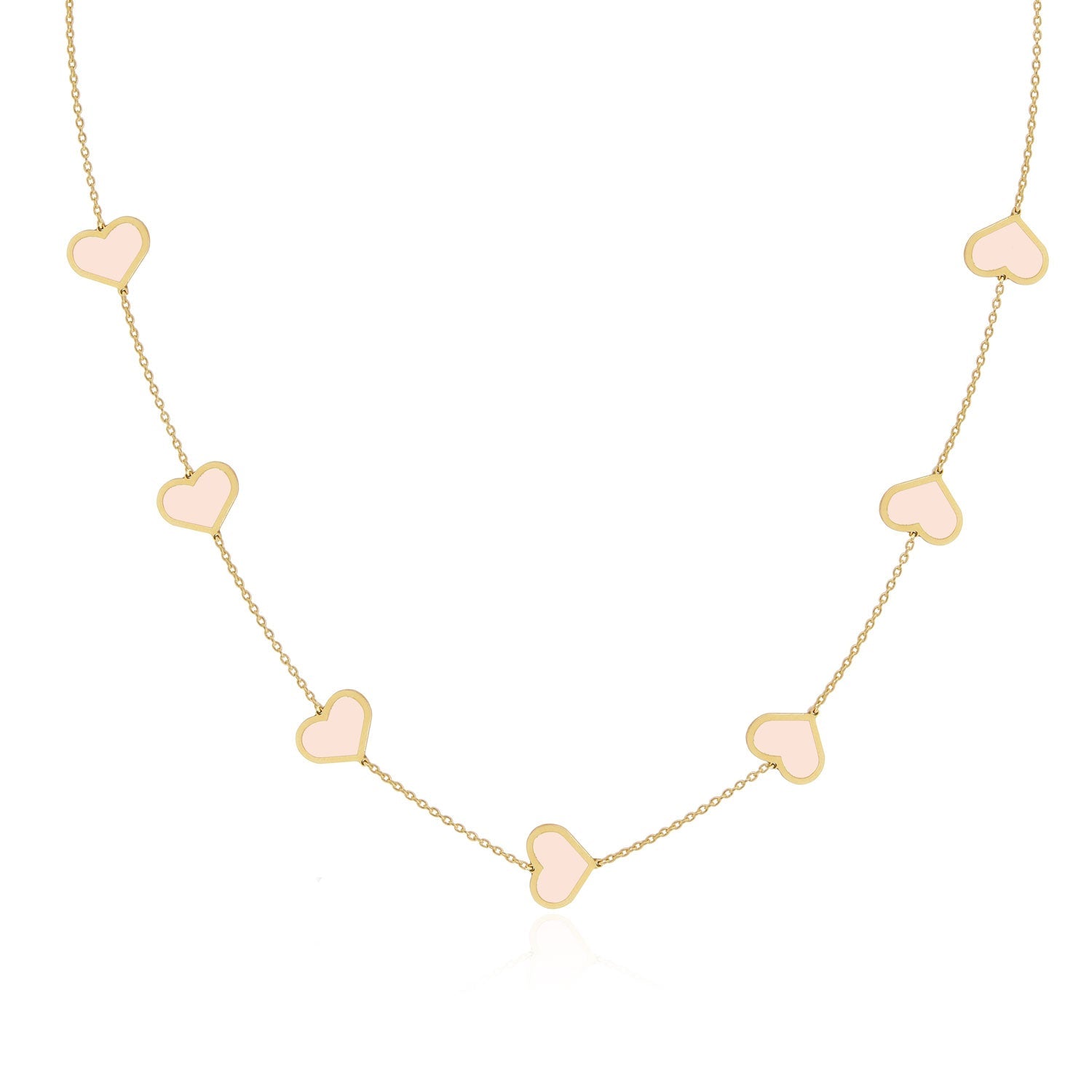 Large Pink Pearl Heart Station Necklace