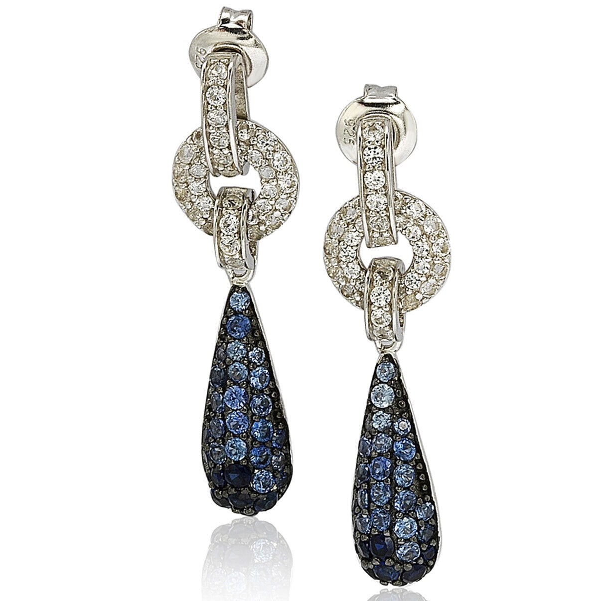 Suzy Levian Sterling Silver Sapphire and Diamond Accent Tear Drop Dangle Earrings