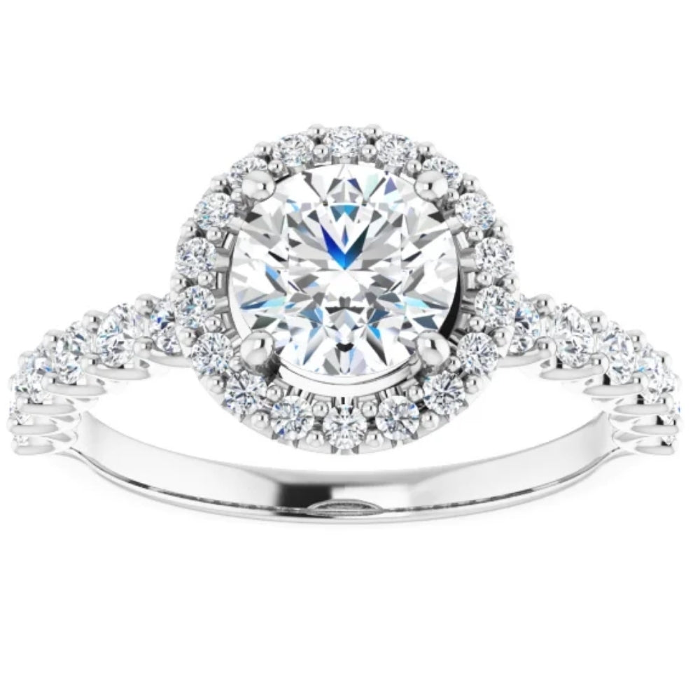 1 3/4 ct Halo Diamond Engagement Ring 14k White Gold