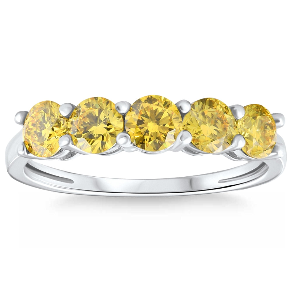 1ct Fancy Yellow Diamond Five Stone Wedding Ring 14k Gold Lab Grown