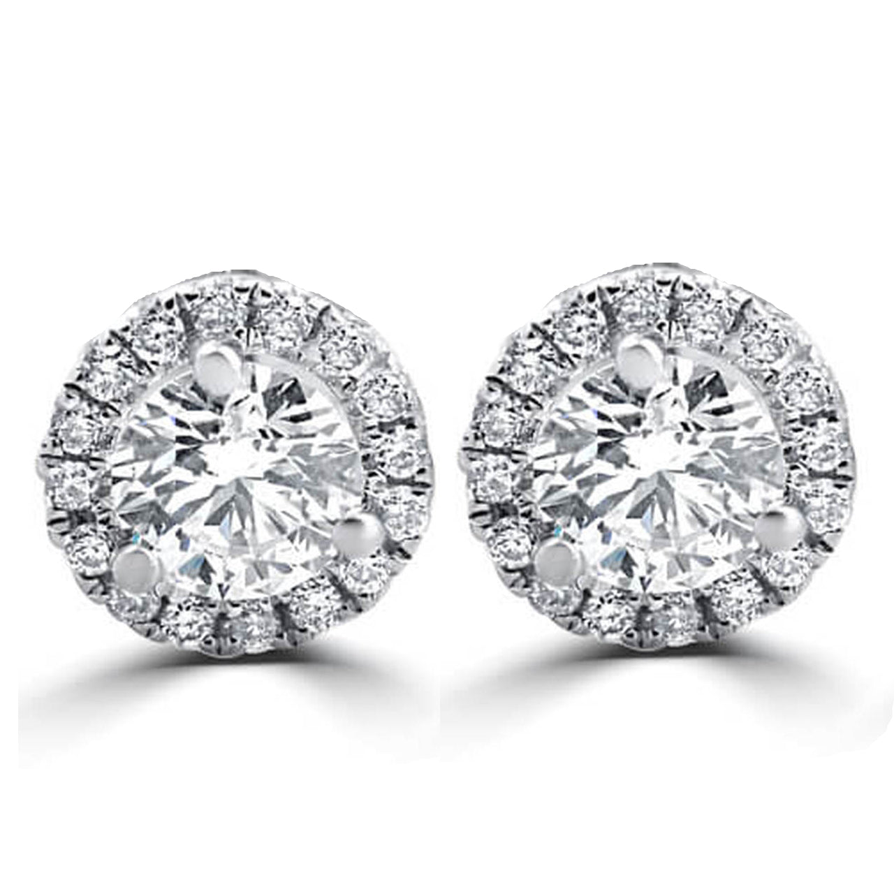 1/2 CT Round Diamond Halo Studs 10K White Gold