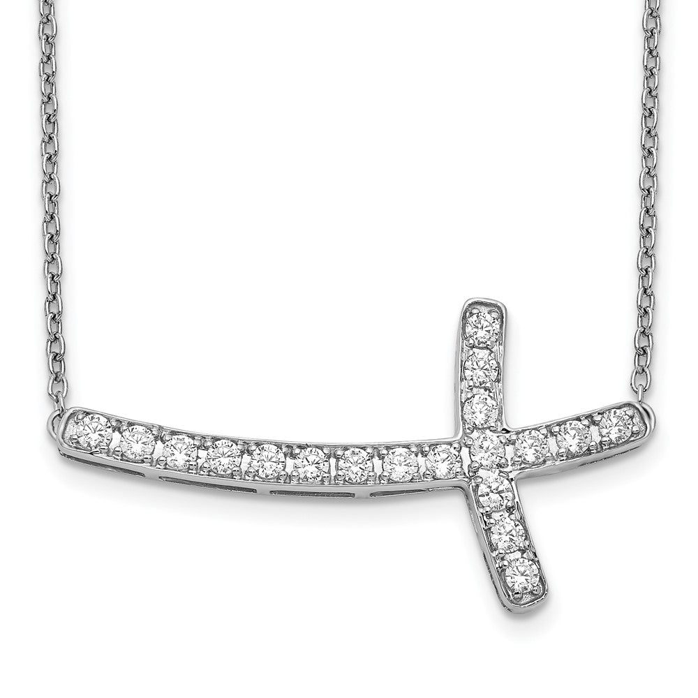 14K Gold 1/2 CT Lab Grown Diamond Sideways Cross Pendant Necklace 18' Clarity VS Color G-H