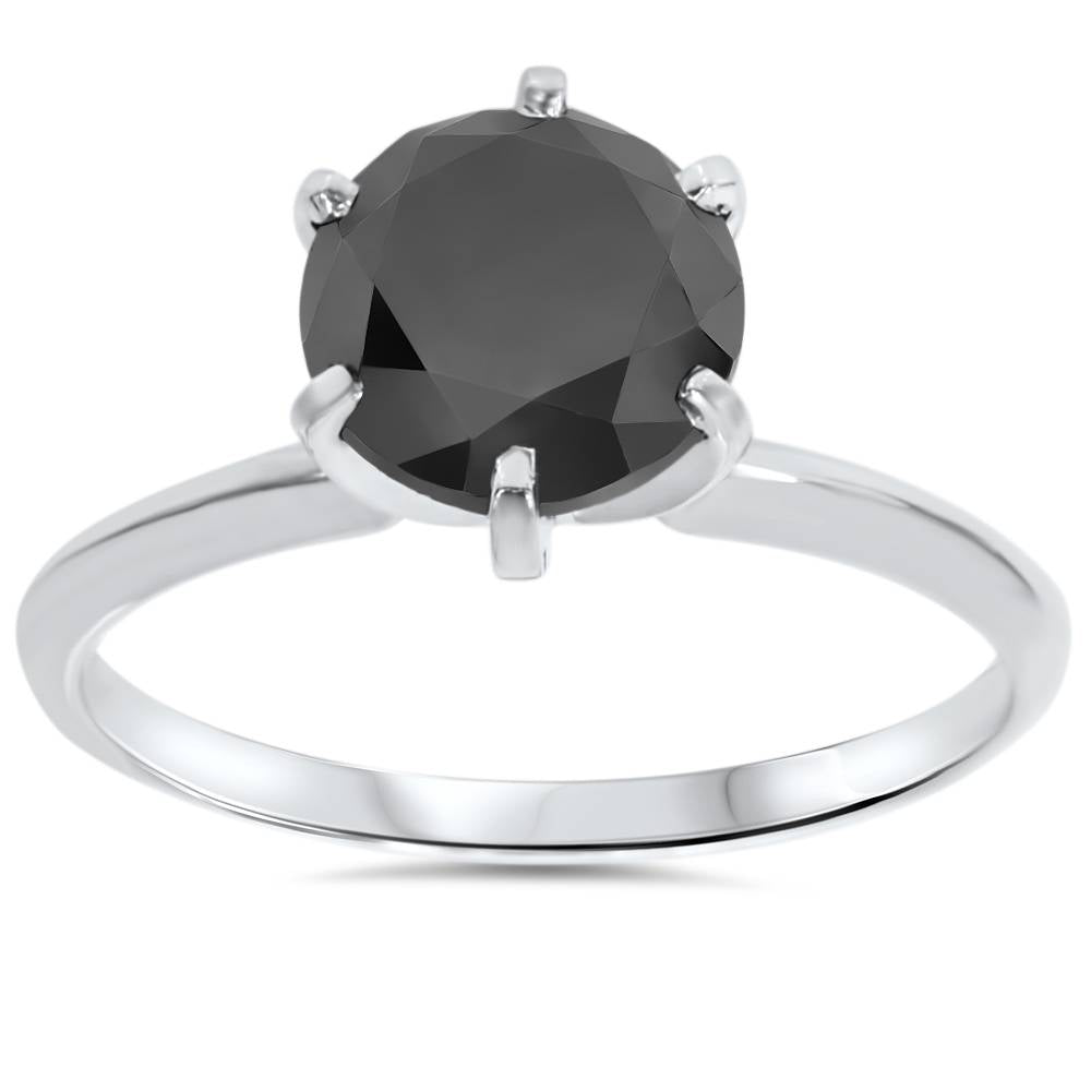 2 1/2 CT Black Diamond Solitaire Ring 14K White Gold