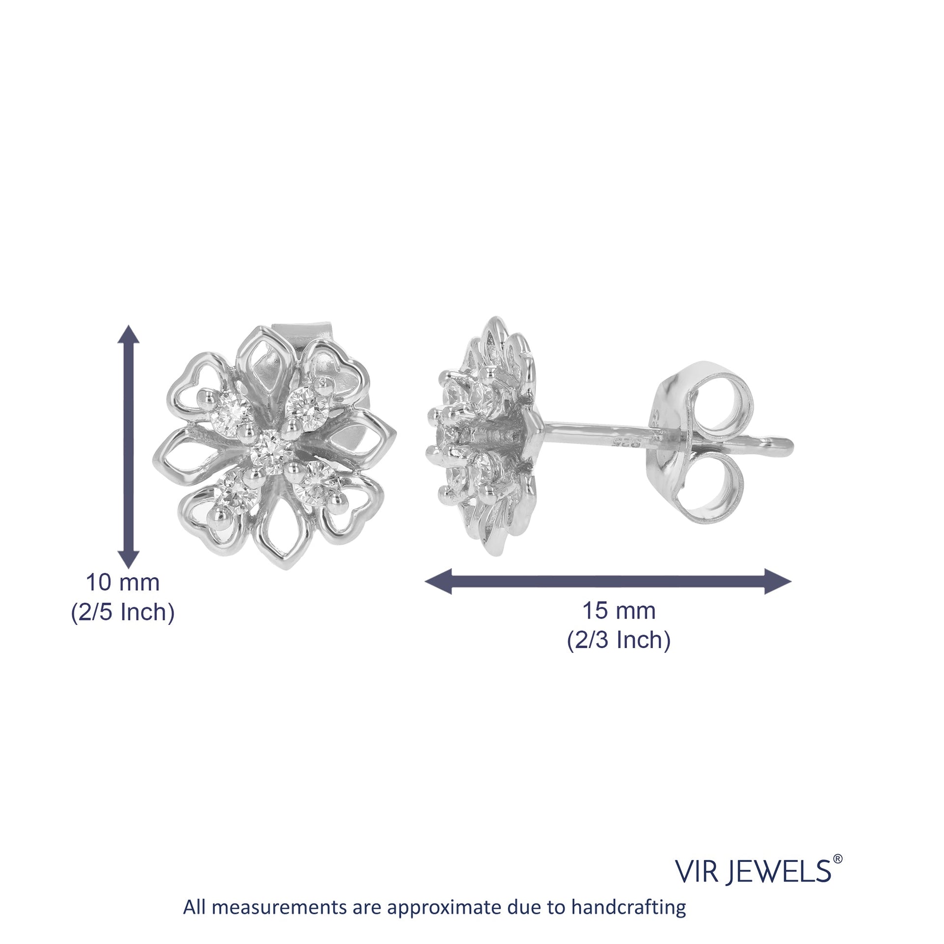 1/5 cttw Round Cut Lab Grown Diamond Stud Earrings .925 Sterling Silver Prong Set Flower Pattern
