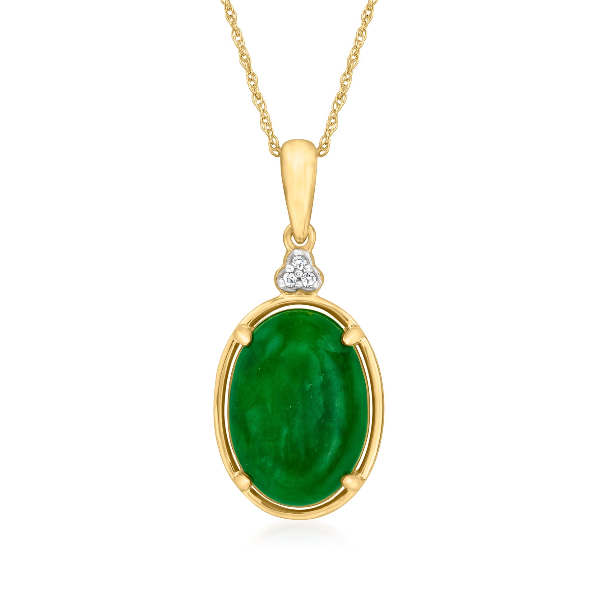 Jade Pendant Necklace With Diamond Accents in 10kt Yellow Gold