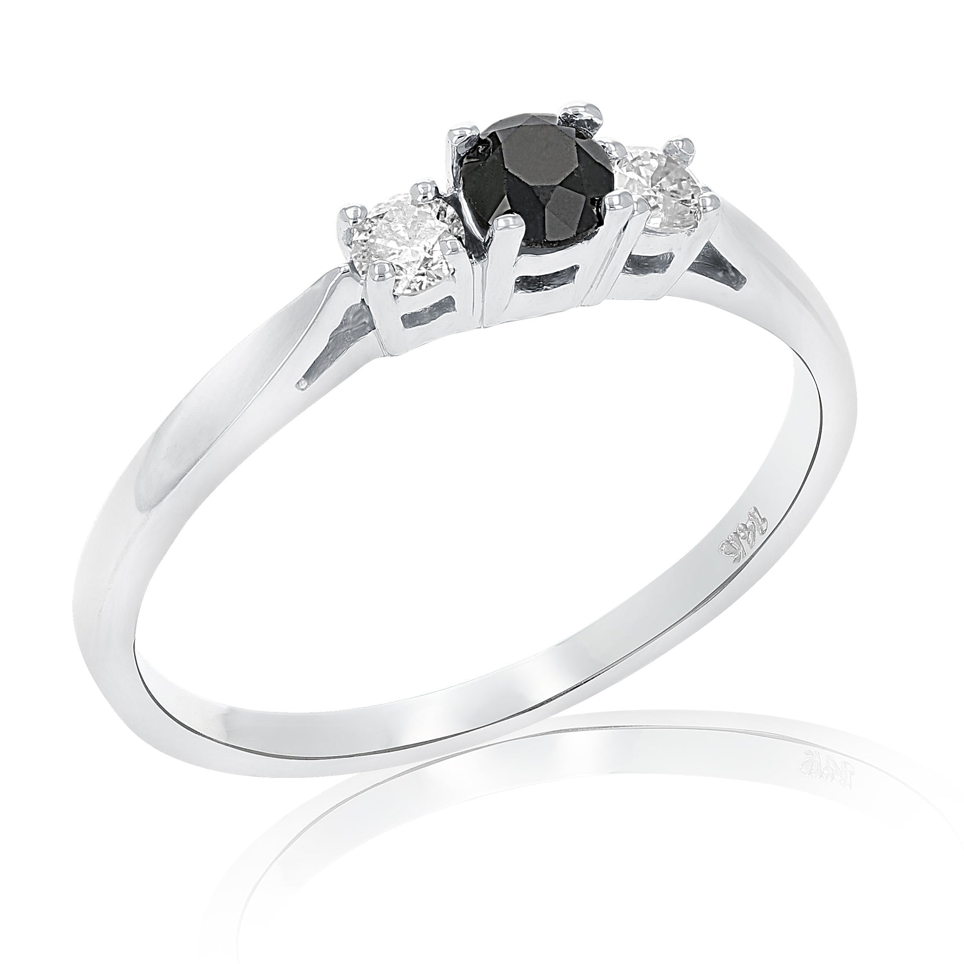 1/2 cttw 3 Stone Black and White Diamond Engagement Ring 14K White Gold