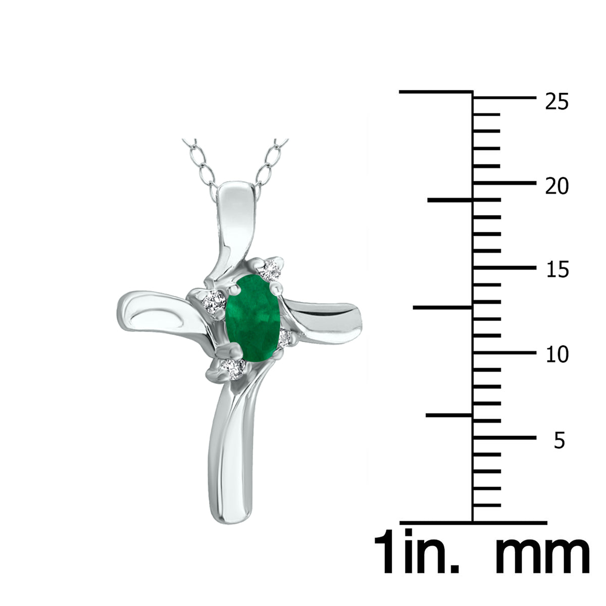 Emerald Cross Diamond Pendant 10K White Gold