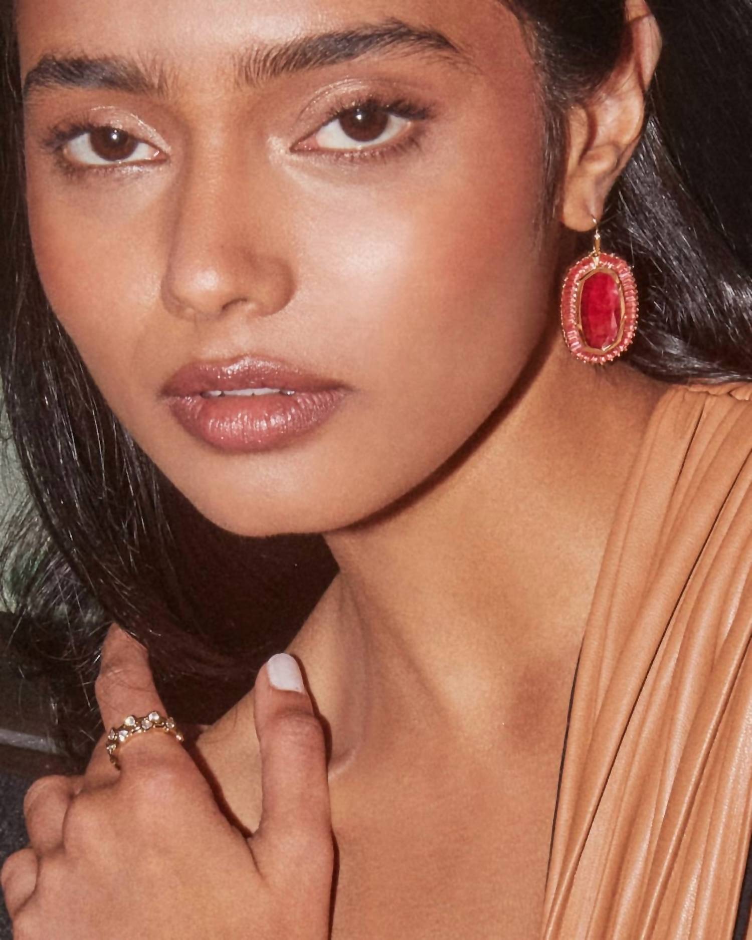 Women's Baguette Elle Drop Earrings In Gold Red Mix