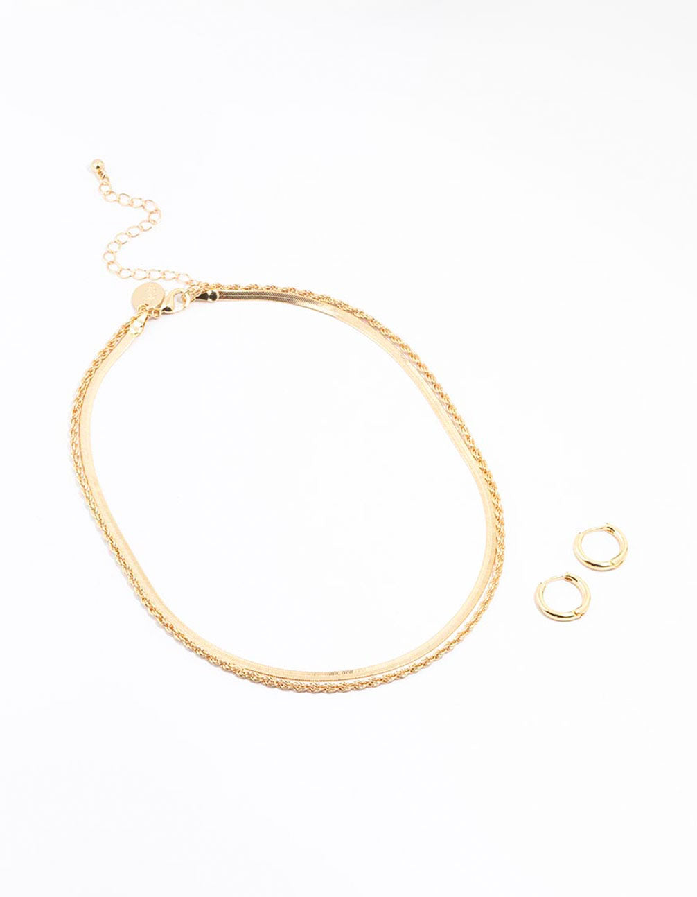 Lovisa Premium Gold Plated Twist & Snake Chain Necklace & Hoop Set 14.5 Inches
