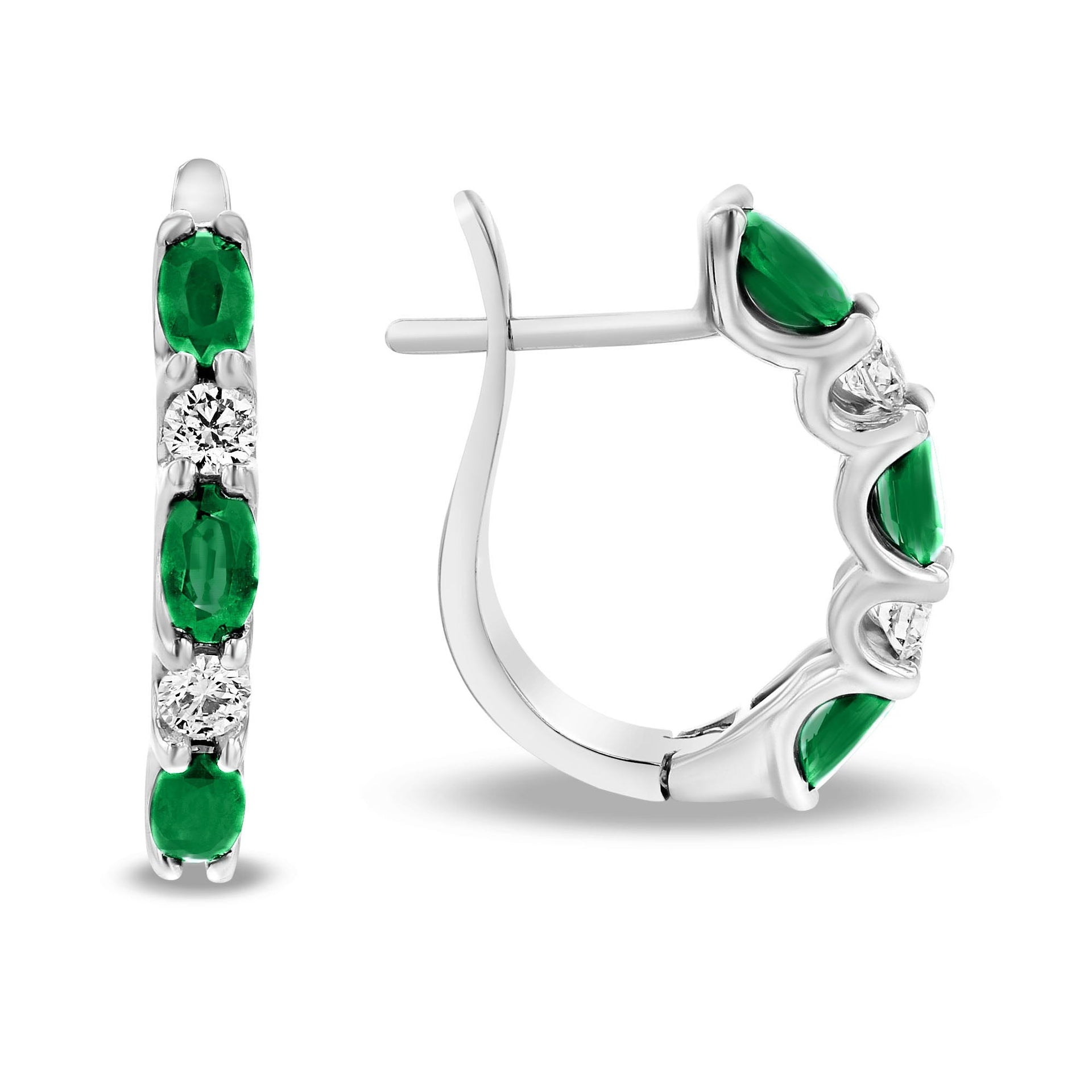 2.00ctw Diamond and Emerald Hoop Earrings in 14k White Gold