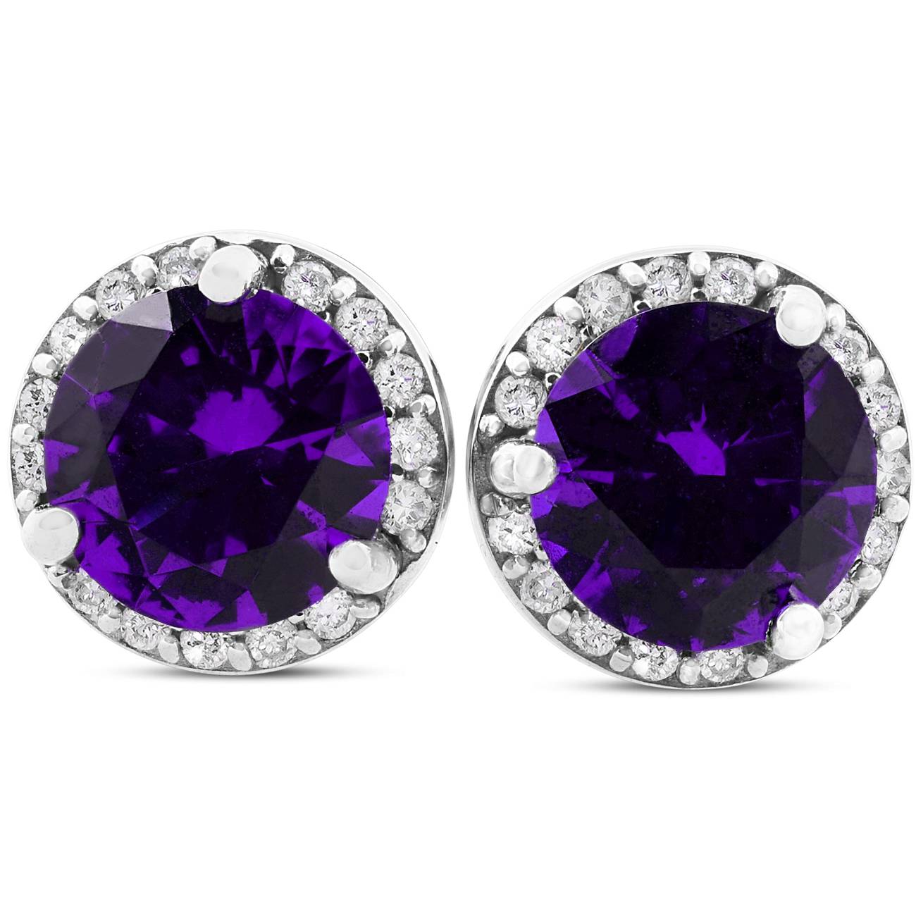 5/8 ct Amethyst & Diamond Halo Studs 10K White Gold