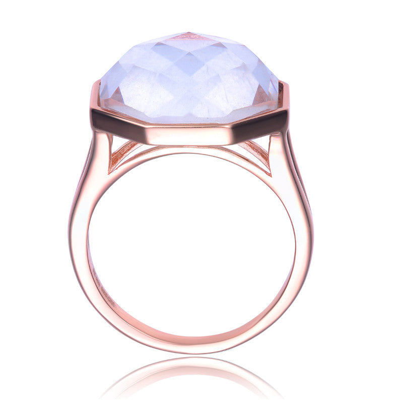 GENEVIVE Sterling Silver Rose Gold Plated White Quartz Cubic Zirconia Cocktail Ring