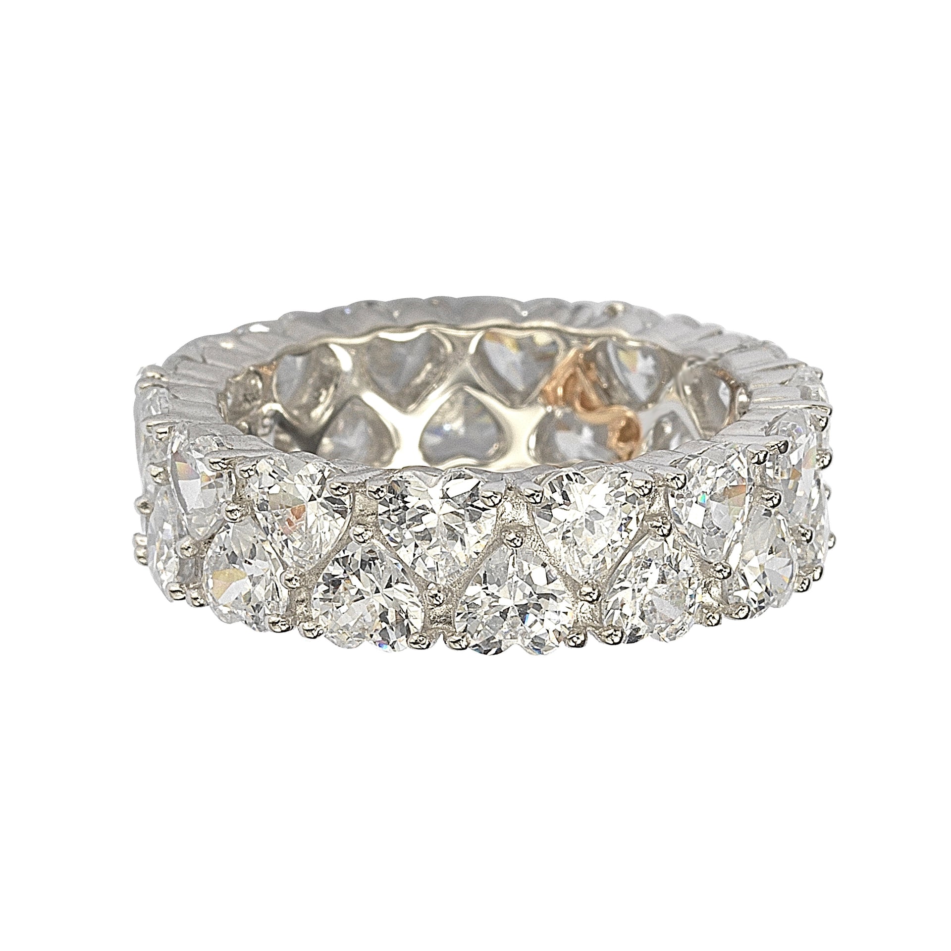 Suzy Levian Sterling Silver Heart Shape White Cubic Zirconia Eternity Band