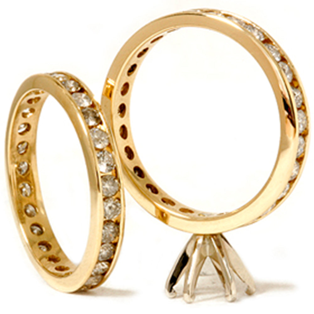 3ct Diamond Eternity Gold Wedding Ring Set Setting