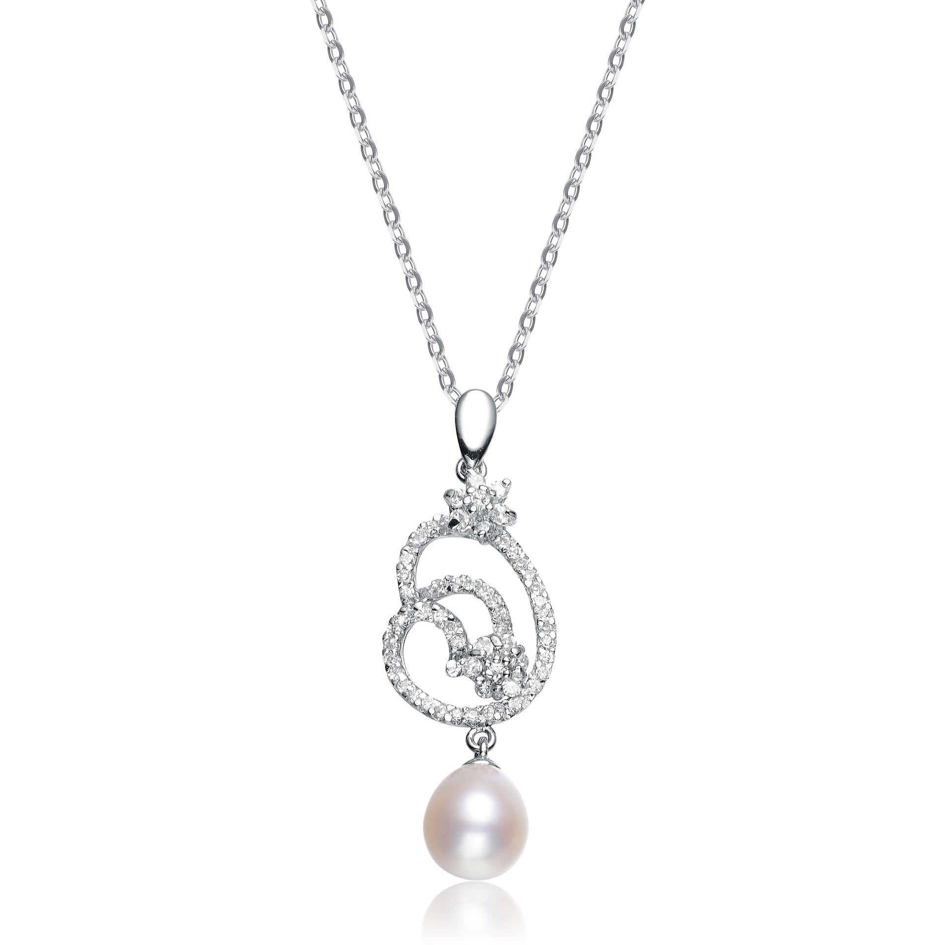 Cz Sterling Silver Pearl Drop Pendant