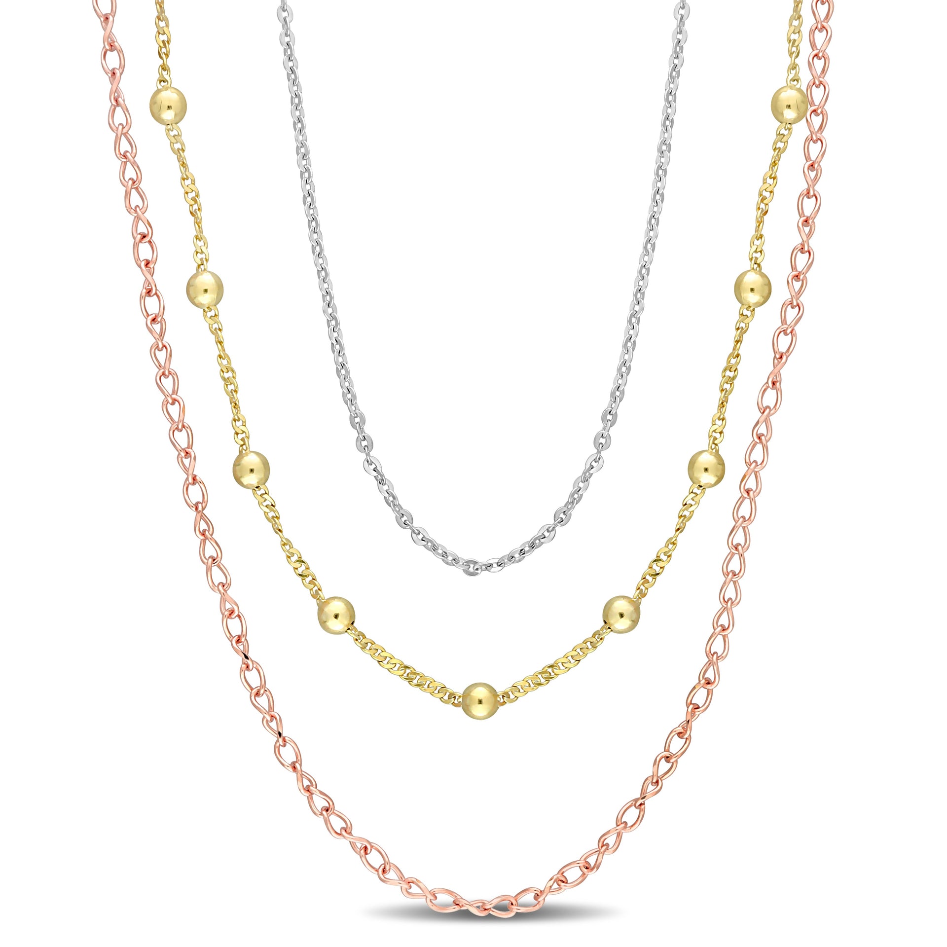 Chain Necklace in 3-Tone 18k Gold Plated Sterling Silver, 19 in