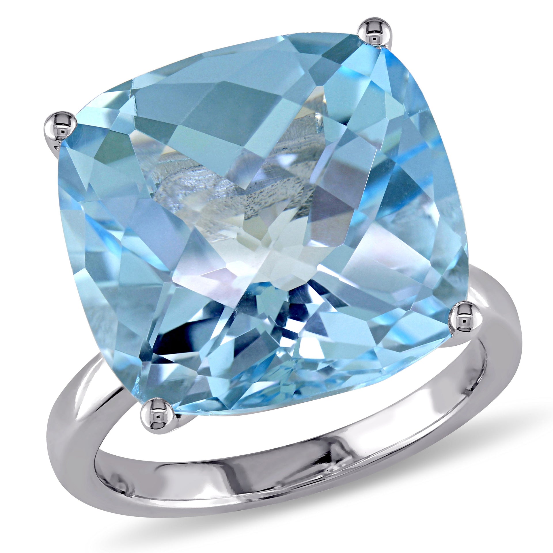 18 2/5ct TW Cushion-Cut Sky Blue Topaz Cocktail Ring in 14k White Gold
