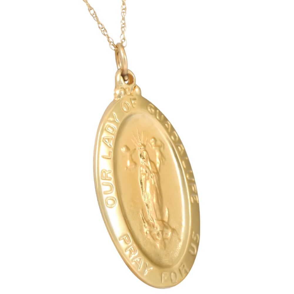 14k Yellow Gold Lady Of Guadalupe Medal Pendant 1' Tall 4 Grams