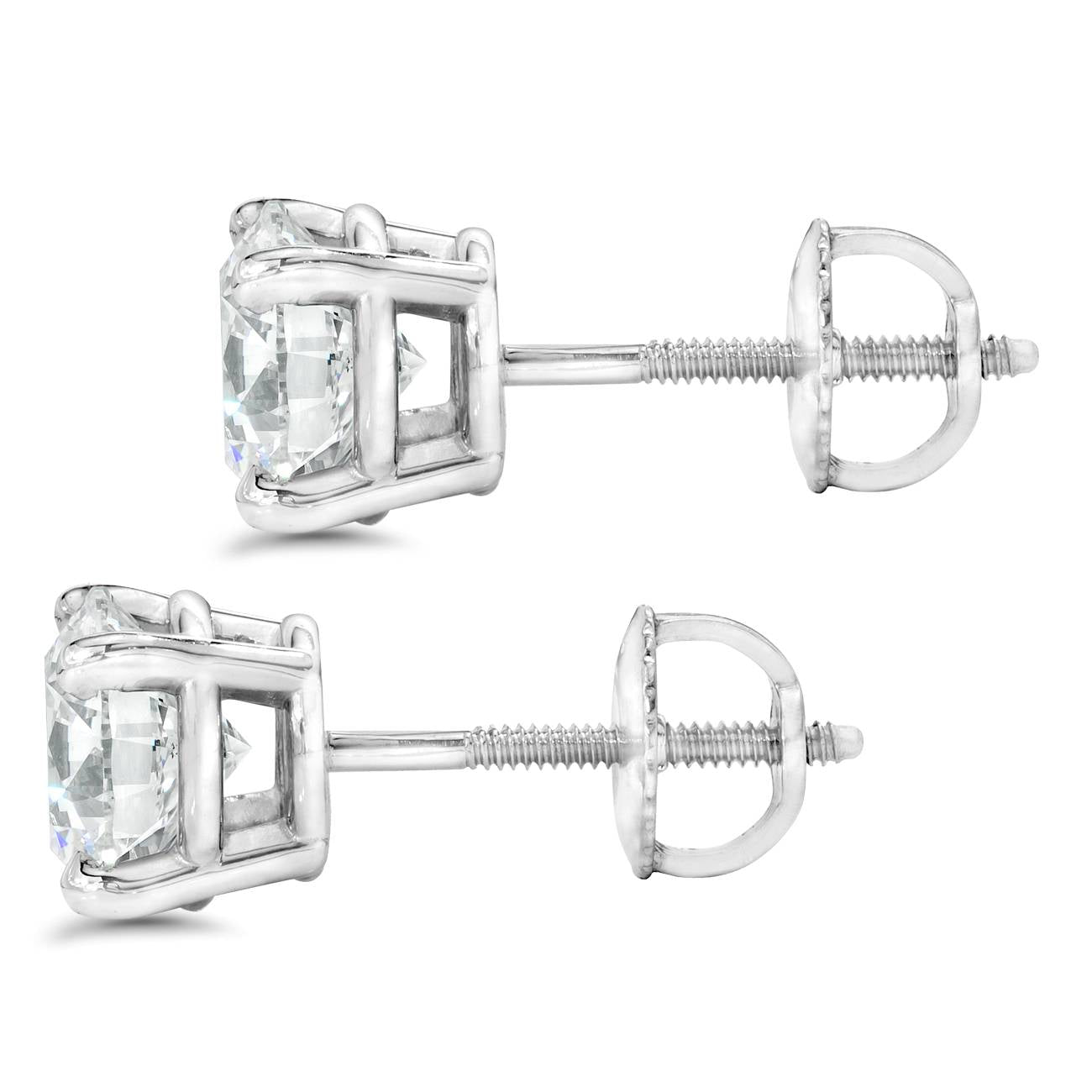 1 1/2 ct Round Round Diamond Studs with Screw Backs 14k White Gold Enhanced