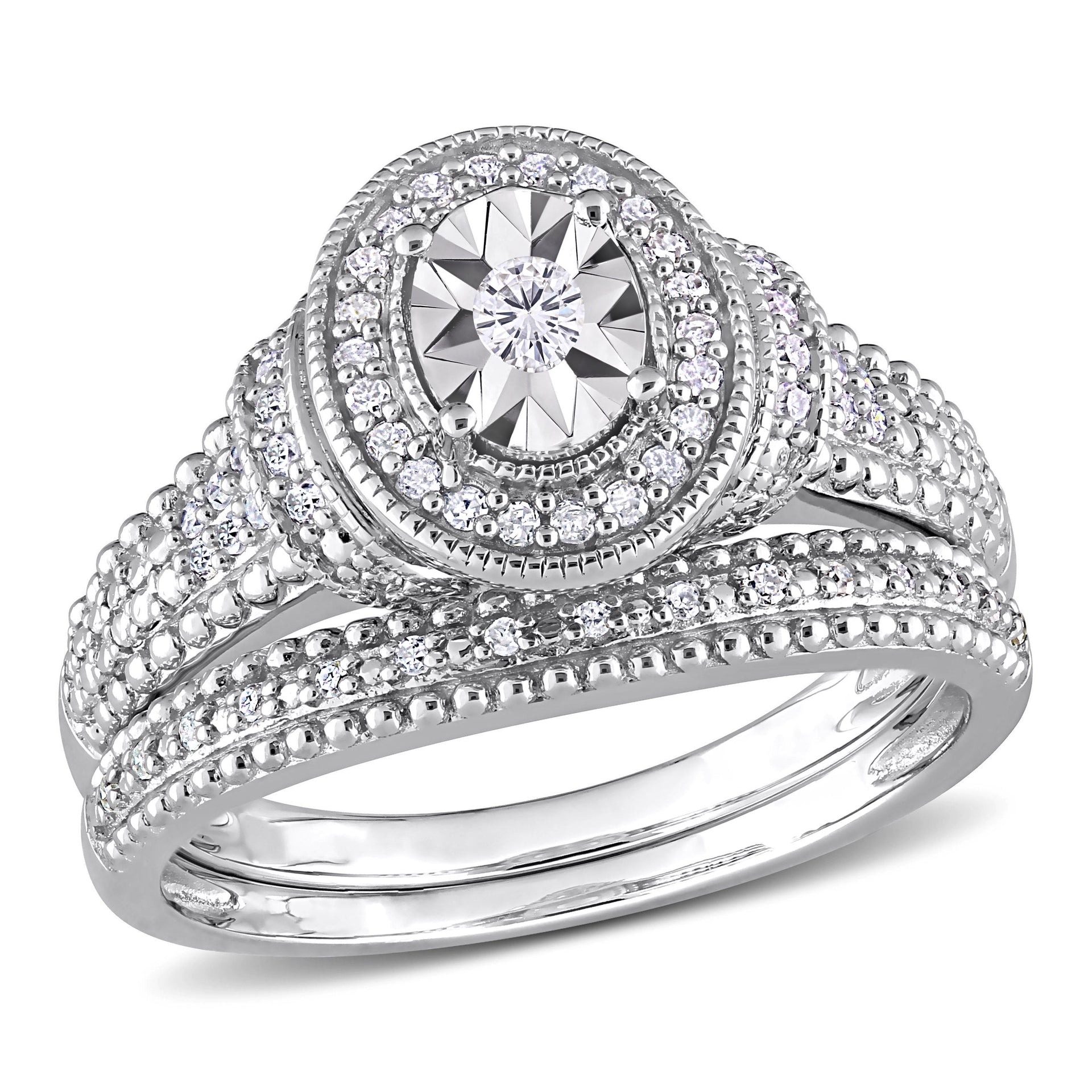 1/4 ct TDW Diamond Oval Bridal Ring Set in Sterling Silver