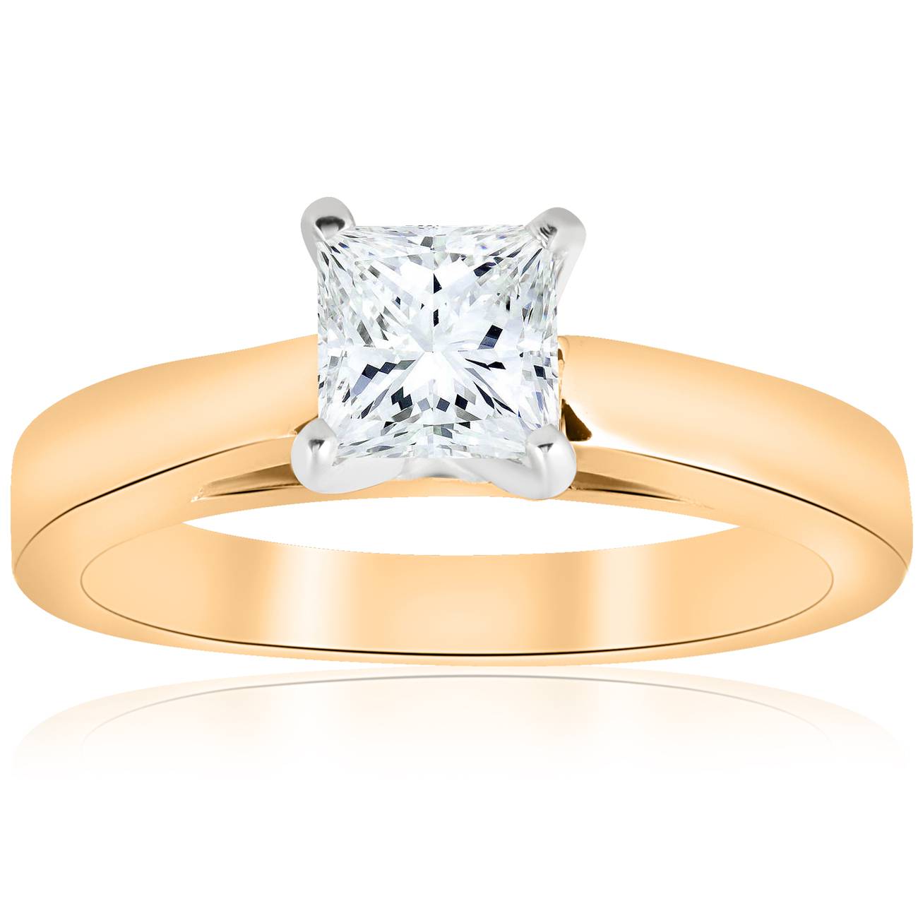 1 Ct Princess Cut Solitaire Lab Grown Diamond Engagement Ring Cathedral 14k Gold