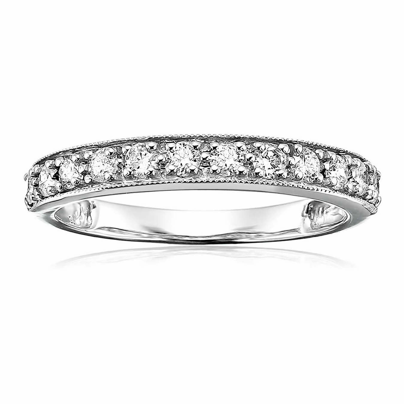 1/2 Cttw Diamond Wedding Band With Milgrain 14K White Or Yellow Gold Prong Set