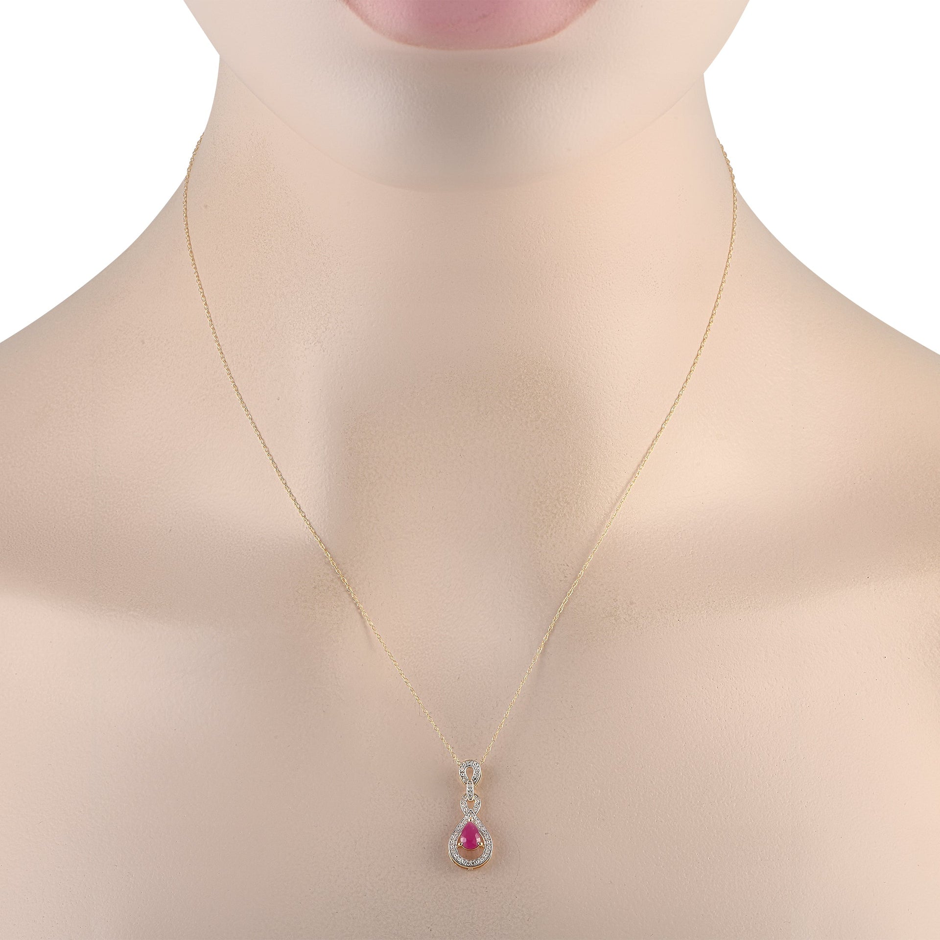 LB Exclusive 14K Yellow Gold 0.08ct Diamond and Ruby Necklace PD4-16318YRU
