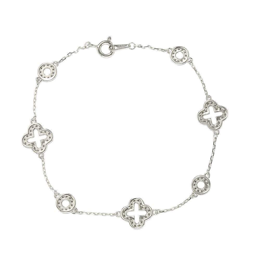 Suzy Levian Sterling Silver White Cubic Zirconia Clover and Circles Bracelet