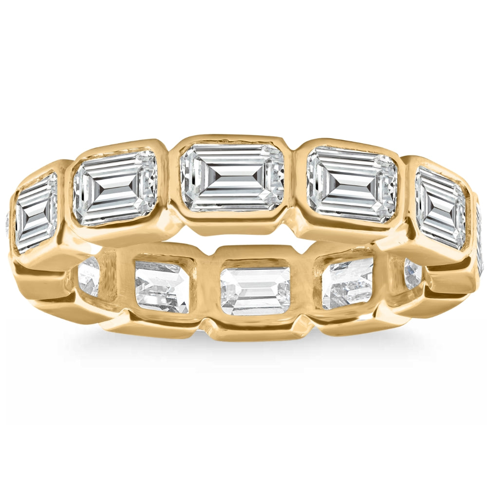 4 ct Emerald Cut Diamond Eternity Ring Horizontal Bezel Lab Grown 14k Gold