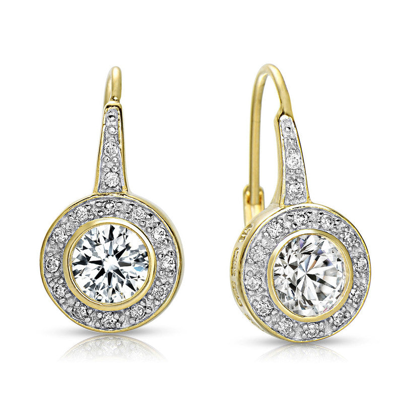 Sterling Silver Gold Plated Cubic Zirconia Round Drop Earrings