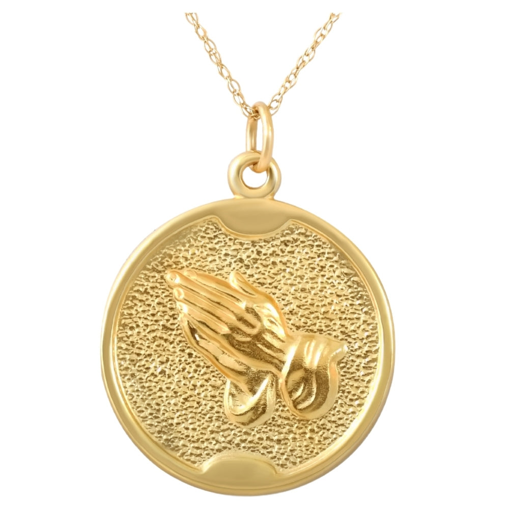 14k Yellow Gold Prayer Hands Medal Pendant .5' Tall 2.5 Grams