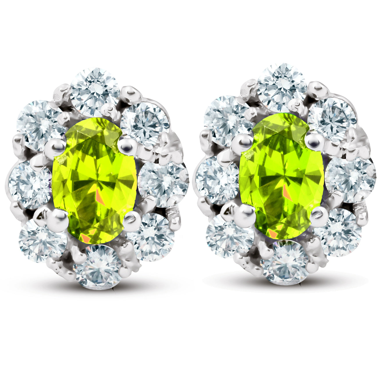 3 Ct Citrine & Diamond Halo Studs 14k White Gold