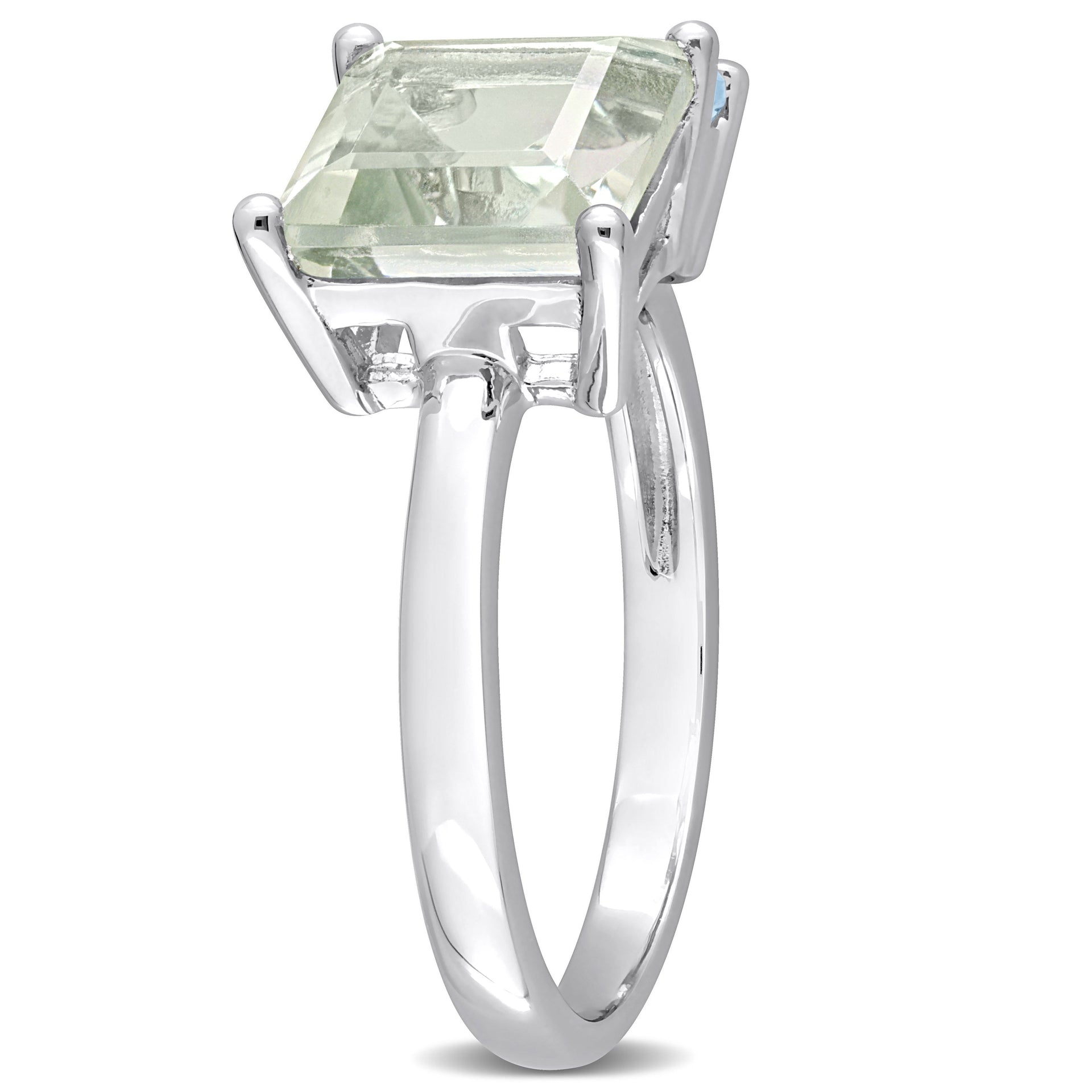 3 4/5 CT TGW Octagon Green Quartz and Sky Blue Topaz Ring in Sterling Silver