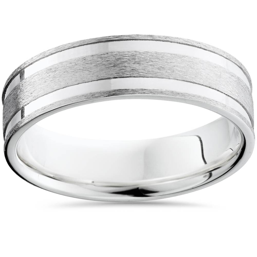 Double Channel Brushed Wedding Band 14K White Gold Size Selectable