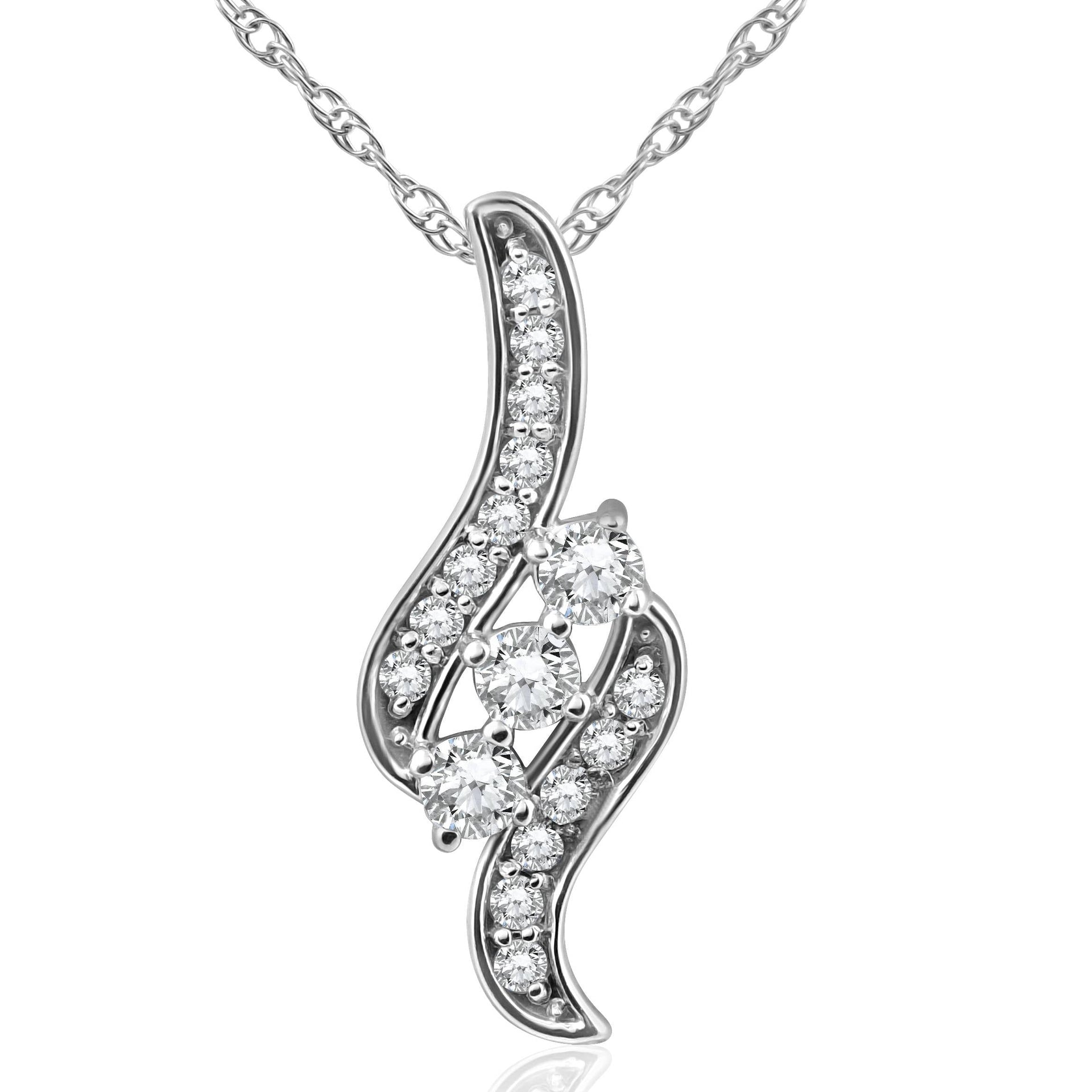 1/3ct 3-Stone Diamond Pendant 14 KT White Gold W/ 18' Chain