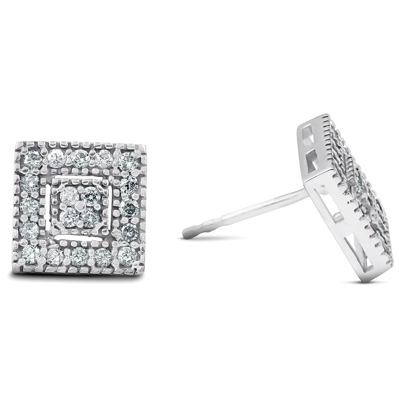 1/3 Ct Diamond Pave Studs 14k White Gold Women's Earrings 1/3'