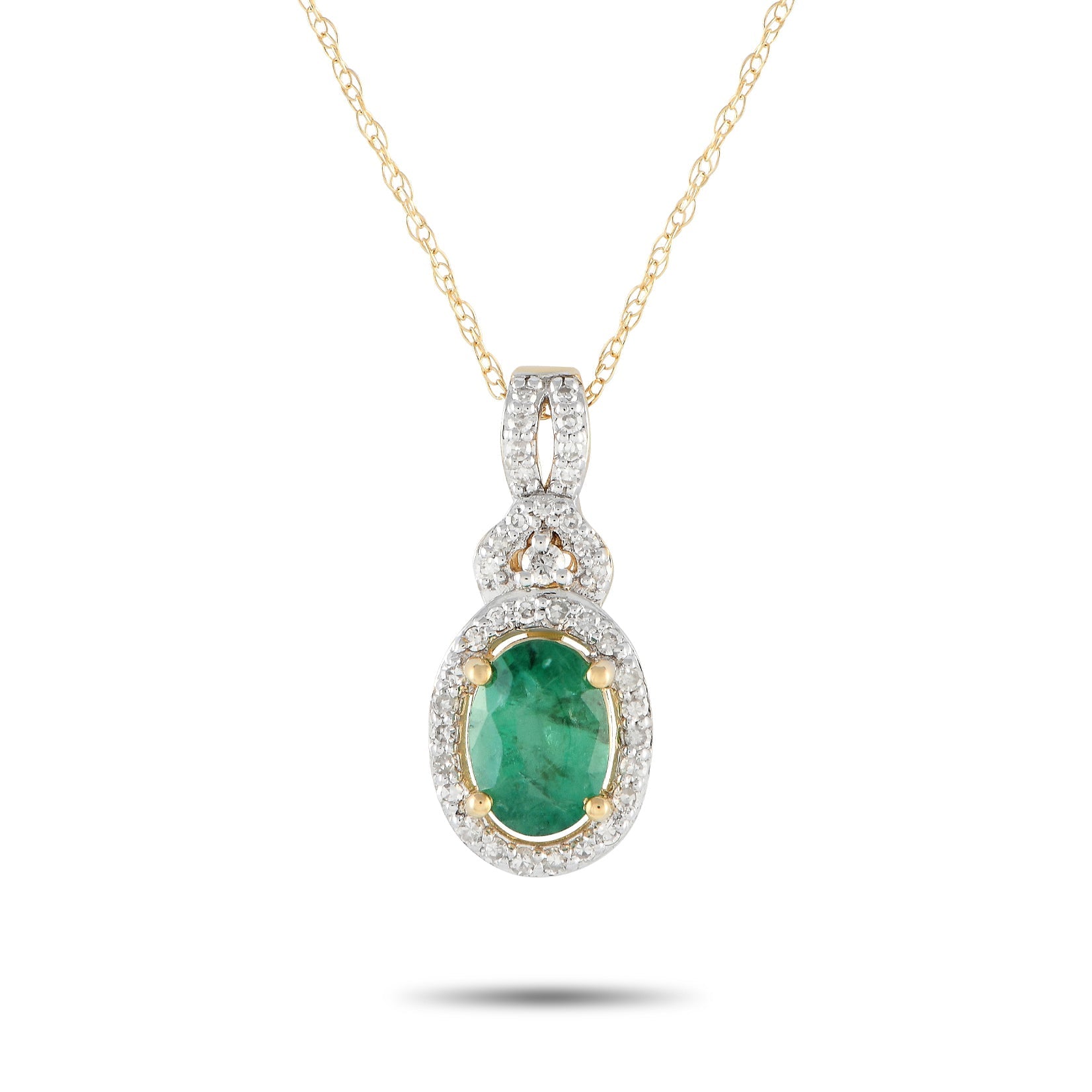 LB Exclusive 14K Yellow Gold 0.15ct Diamond and Emerald Necklace PD4-15738YEM