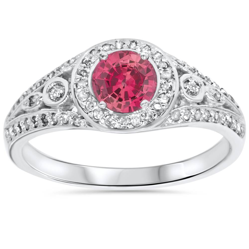 1ct Diamond & Synthetic Pink Tourmaline Vintage Ring 14K White Gold