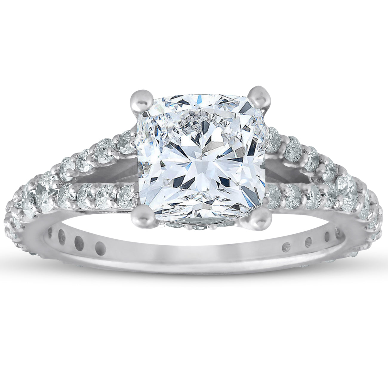 2 1/2ct Cushion Diamond Engagement Ring 14k White Gold