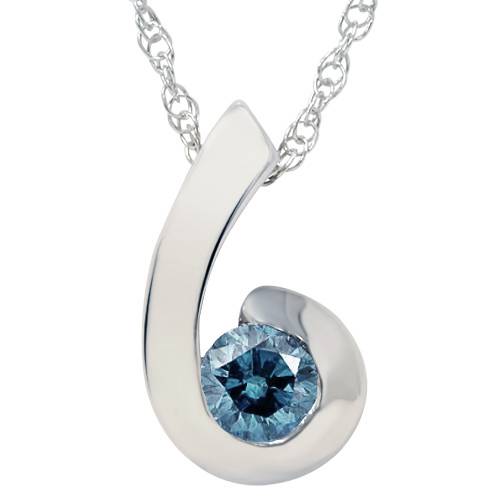 1/4ct Blue Diamond Solitaire Pendant 14K White Gold