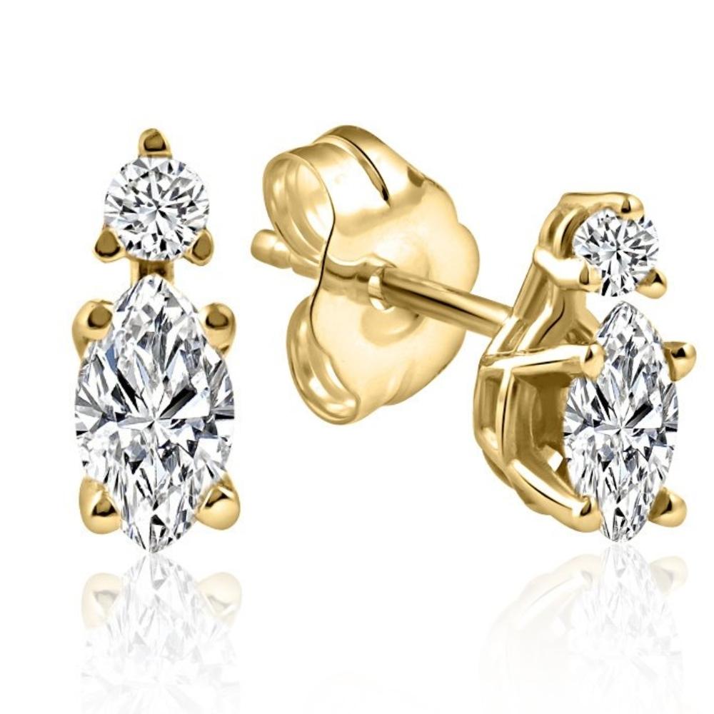 3/8 ct Marquise Natural Diamond Studs 14K Yellow Gold